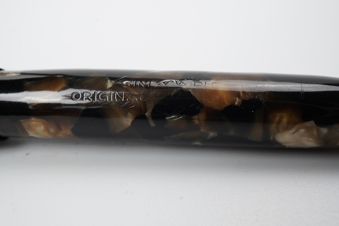 A rare Montblanc high top fountain pen in brown and black marble barrel with black cap